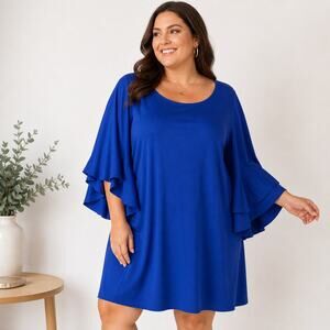Venus Royal Blue Ruffle Bell Sleeve Shift Dress Sz 24